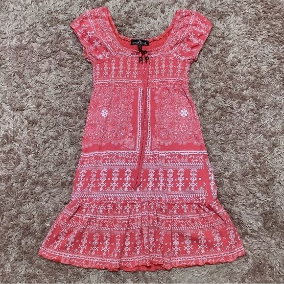 Almost Famous Boho Hippie Coral Short Sleeve Mid Length Babydoll Dress Size S - Picture 2 of 9
